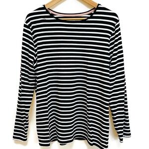 Chico's The Ultimate Tee Long Sleeve Black & White Striped Top, Size Large